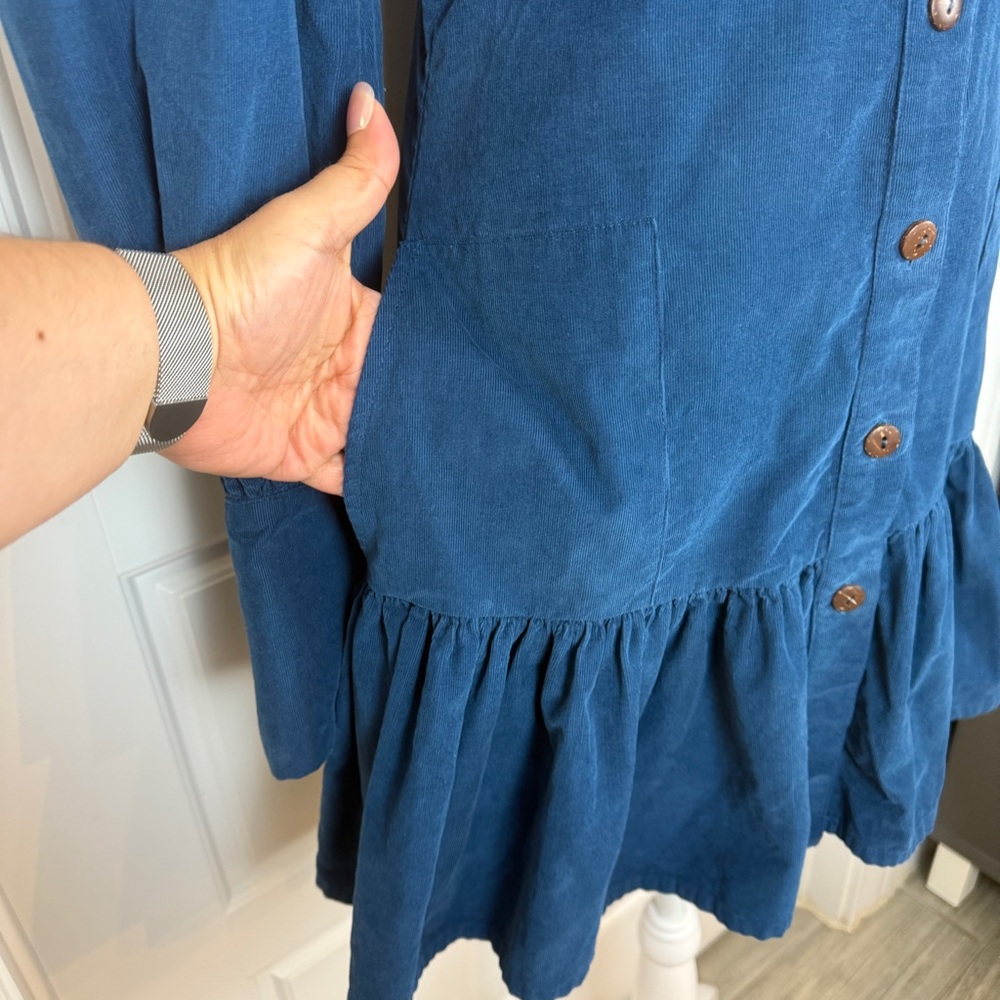 Thierry Colson blue corduroy long sleeve ruffle dress size Small - Picture 4 of 10